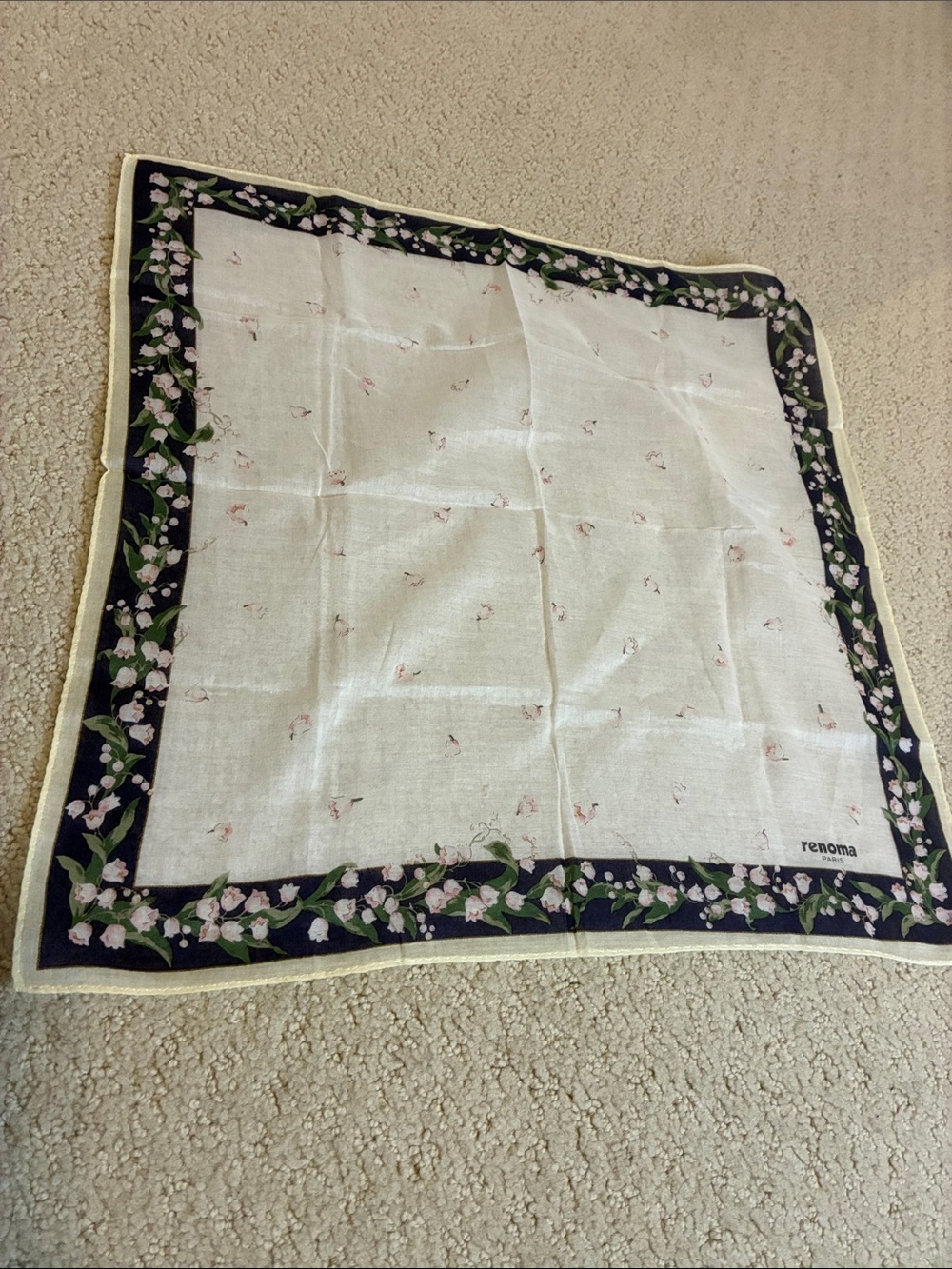 Renoma Floral Border Handkerchief Scarf in Cream and Black👝